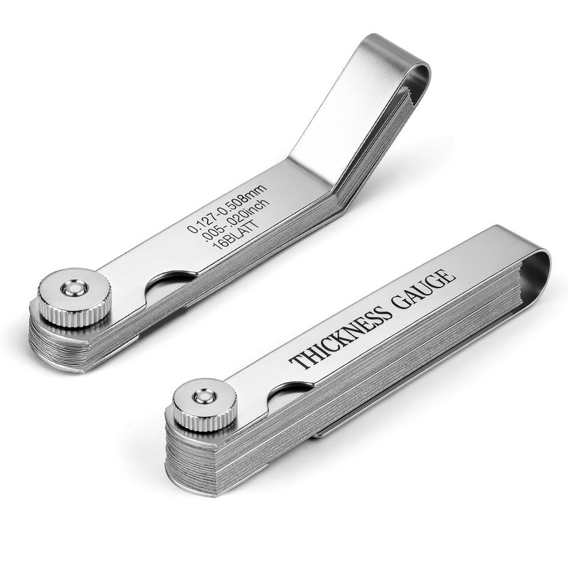 Hoiny 2pcs Feeler Gauges Set Stainless Steel, 32 Straight & 16 Angled Blades, Dual Marked SAE/Metric Wider Range Spark Plug Gap Tool, Filler Gauges Kit for Valves, Automotive, Piston, Guitar - Image 1